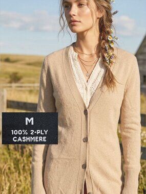 Cashmere Cardigan Tan / Beige V Neck Button front Size M